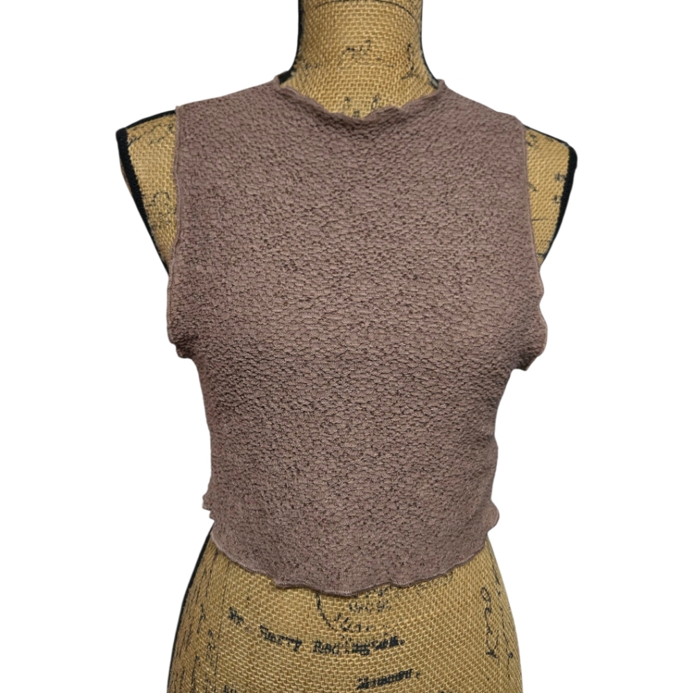 Naked Wardrobe Textured Sleeveless Crop Top Sz X-Large Brown